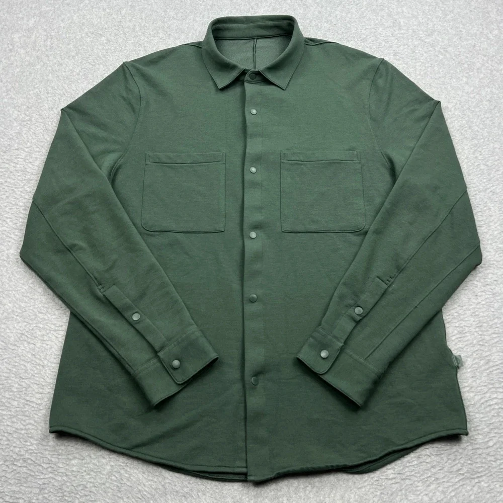 Lululemon Stretch French Terry Overshirt Mens Large Green Snap Up Shacket M3F8SS